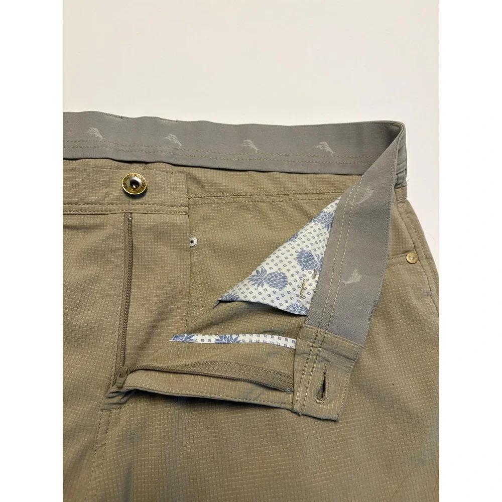 Tommy Bahama Boracay Pant Men 35x30 Khaki Textured Stretch Straight Leg 5-Pocket